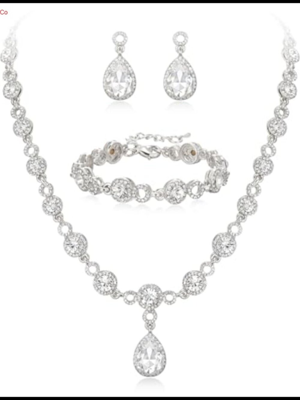 Crystal Infinity Y-Necklace Bracelet Earrings Set Wedding Bridal Jewelry